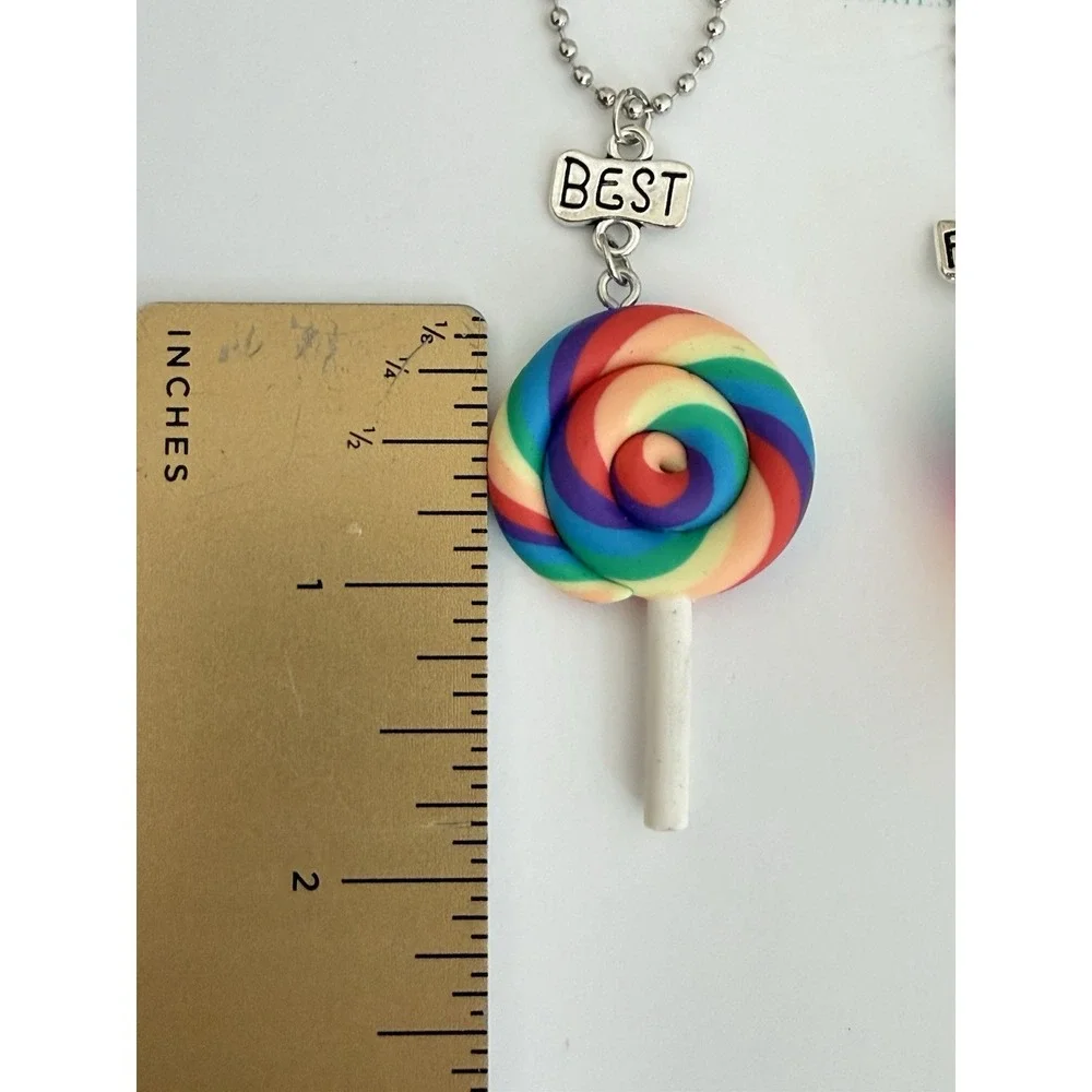 2 PC Best Friends Gift Rainbow Candy Lollipop 🍭 Ice Cream Pendant Necklaces BFF